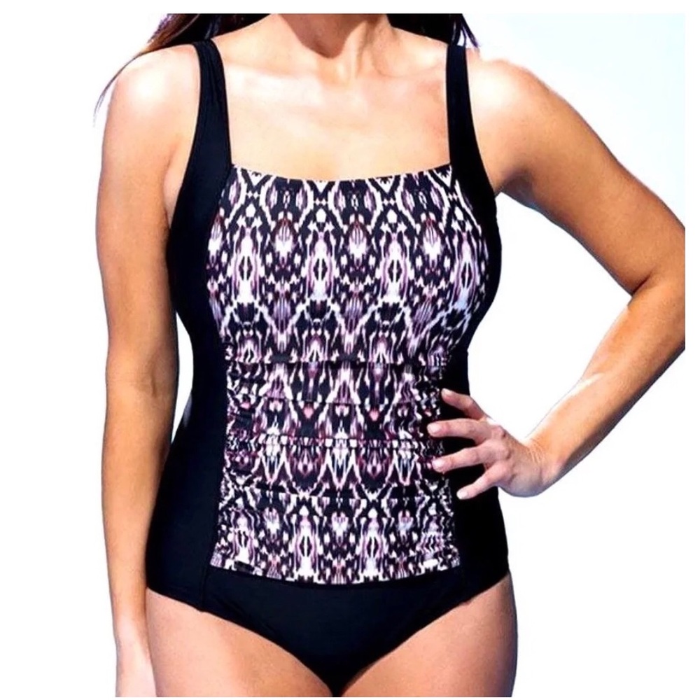 Swimsuits For All Womens Ruched Tummy Control Modest One Piece Swimsuit size 18